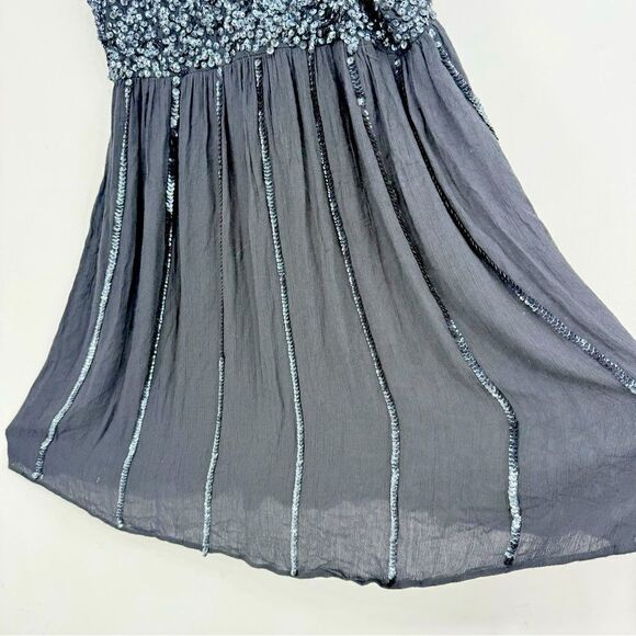 Intimately Free People Glitter Girl Gray Black Sequin Smock Back Mini Slip Dress - Picture 11 of 13